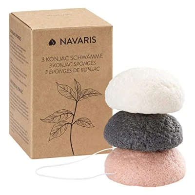 Afbeelding van Navaris set van 3 konjac sponzen Natuurlijke voor gezichtsreiniging Reinigt de rijpe, onzuivere, droge en normale huid Vegan