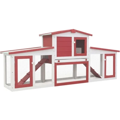 Afbeelding van vidaXL Konijnenhok voor buiten groot 204x45x85 cm hout rood en wit