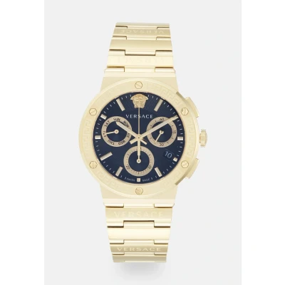 Afbeelding van Versace Greca Logo Chr.43 mm chronograaf kwarts zwarte wijzerplaat saffierglas herenhorloge VEZ900421, goudtint, hedendaags, Goud, eigentijds, Eigentijds