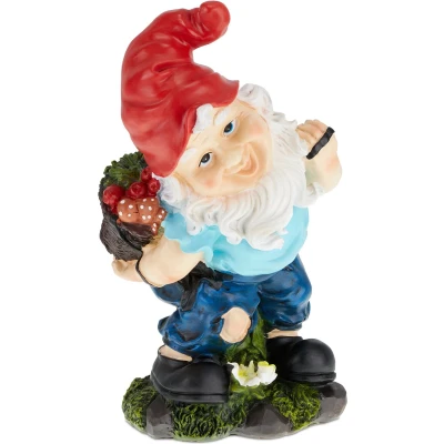 Afbeelding van Relaxdays Tuindwerg met oogstmand, weerbestendig, vorstbestendig, h x b d: 32 17 15 cm, tuinkabouter, kunststeen, meerkleurig