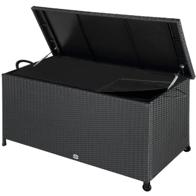 Afbeelding van Polyrattan Kussenbox Zwart 122x56x61cm met Wielen