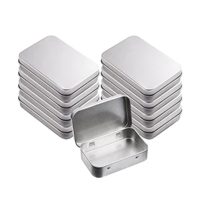 Afbeelding van 8 stuks rechthoekige lege metalen scharnierdozen, draagbare mini blikken doos, doos met deksel, voor thuisopslag, opslag van kleine voorwerpen