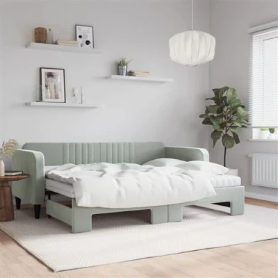 Afbeelding van vidaXL Slaapbank onderschuifbed matrassen 80x200 cm fluweel lichtgrijs