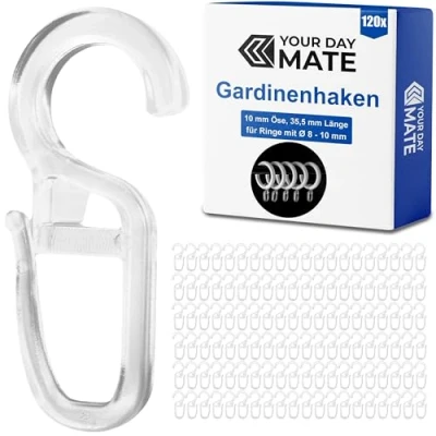 Afbeelding van Gordijnhaak 120 x 10 mm in transparant voor gordijnringen met een diameter van gordijnroedes en tot Ø