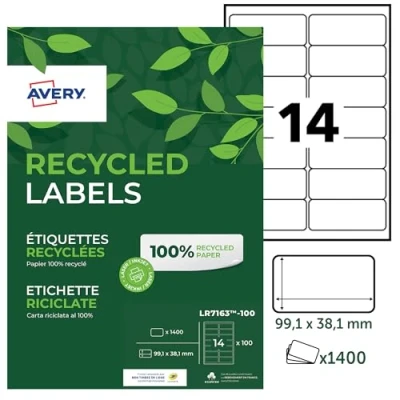 Afbeelding van Etiket Avery LR7163 100 99.1x38.1mm recycled wit 1400stuks