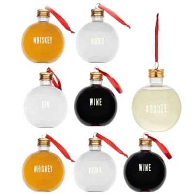 Afbeelding van THE TWIDDLERS 8 Grote Kerstballen om te Vullen met Drankjes en Snoep Labels (XL 250ml) Kerstboomversieringen, Decoratie, Kleine Geschenken voor Vrienden Familie