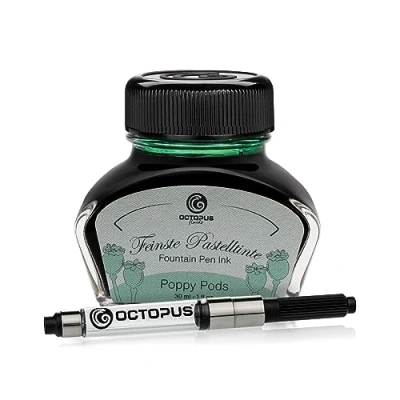 Afbeelding van Octopus Fluids Poppy Pods Vulpeninkt in pastelkleuren, inclusief converter, schrijfinkt inkt, groen, 30 ml