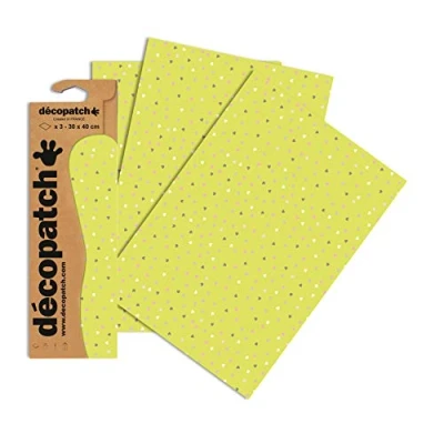 Afbeelding van Décopatch Ref C687O mini papier met groen hart elk vel 30 x 40 cm 3 vellen beste gebruik decoratieve lijm en groene lak