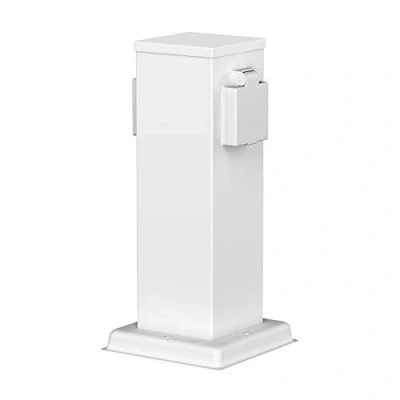 Afbeelding van ledscom.de Tuinstopcontact zuil POLLY voor buiten, IP44, 2 voudig, wit, hoekig, 27 cm
