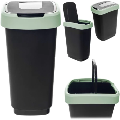 Afbeelding van KADAX Afvalemmer met kanteldeksel, kunststof, afvalscheidingssysteem, 25 liter, voor keuken en kantoor, groen