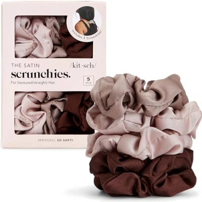Afbeelding van Kitsch satijnen haarelastiekjes voor dames zachter dan zijde haar meisjes en elegante dames, pak van 5 (cameo)