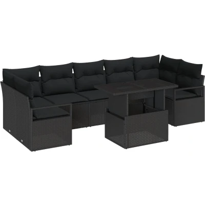 Afbeelding van vidaXL 8 Delige Tuin Sofa Set met Kussens Zwart Poly Rattan