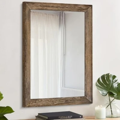 Afbeelding van AAZZKANG Rustieke rechthoekige houten wandspiegel met frame voor slaapkamer, woonkamer, badkamer, bruin