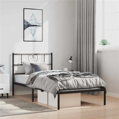Afbeelding van vidaXL Bedframe met hoofdbord metaal zwart 100x200 cm
