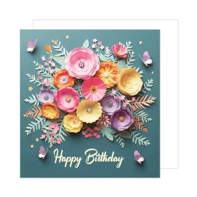 Afbeelding van Edition Seidel GQ329 SW024 Premium vierkante verjaardagskaart met envelop, bloemen en vlinders