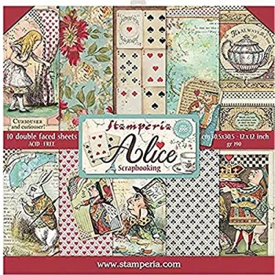 Afbeelding van Stamperia Dubbelzijdig plakblok, 10 vellen, 5 (12 x 12 inch) Alice, meerkleurig, 30,5 cm