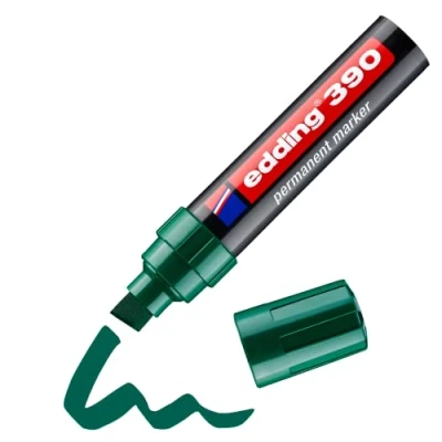 Afbeelding van edding 390 permanente markeerstiften, groen, 10 stiften, 4 12 mm dikke, afgeschuinde punt, waterdicht, sneldrogend, universele markers, voor karton, kunststof, hout, metaal, glas, canvas