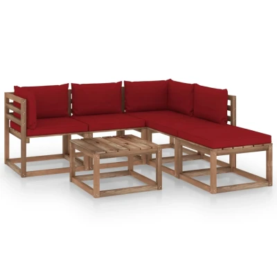 Afbeelding van 6 delige Loungeset pallet met kussens geïmpregneerd grenenhout