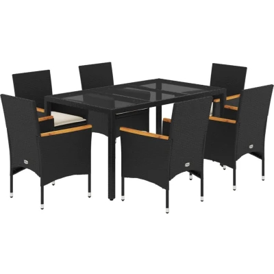 Afbeelding van vidaXL 7 delige Tuinset met kussens poly rattan en acaciahout zwart