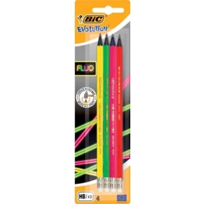Afbeelding van Bic Potlood Met Gum Evolution Fluo, Blister 4 Stuks