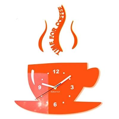 Afbeelding van Mok Time for Coffee Moderne keuken (tijd voor koffie) wandklok, oranje, 3D Romeins, wandklok deco