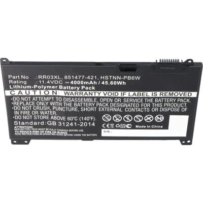 Afbeelding van Accu geschikt voor HP ProBook 430 G4, Li Polymer, 11.4V, 3930mAh, 45Wh, ingebouwd, zonder gereedschap