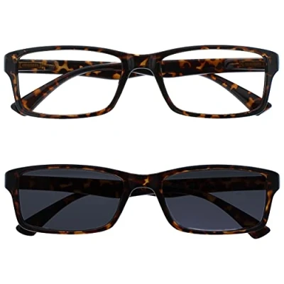 Afbeelding van The Reading glazen leesbril, zwart met UV400, zonlicht, dubbele set, designerstijl voor mannen en vrouwen, schildpad bruin