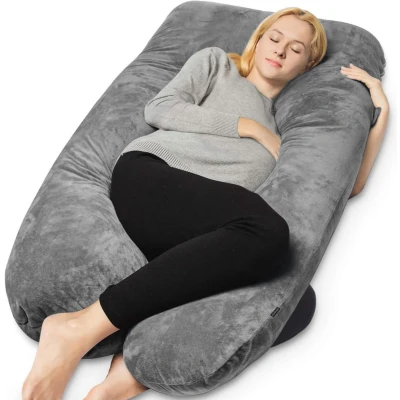 Afbeelding van Earkings Zwangerschapskussen Zijslaapkussen 140x80cm U vorm met Afneembare hoes Body Pillow donkergrijs