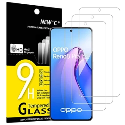 Afbeelding van NEW&#039;C 3 stuks gehard glas voor Oppo Reno 8 Pro 5G, displaybeschermfolie effectief tegen krassen zonder luchtbellen extreem robuust (0,33 mm HD ultra transparant) hardheid 9H