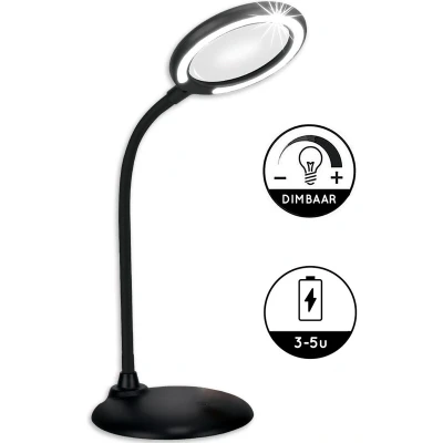 Afbeelding van Loeplamp met LED Verlichting Oplaadbaar Tafel Zwart Diamond Painting Accesoire 3 tot 5uur Batterij Borduren Bureaulamp Vergrootglas: 5X 28LED 46CM
