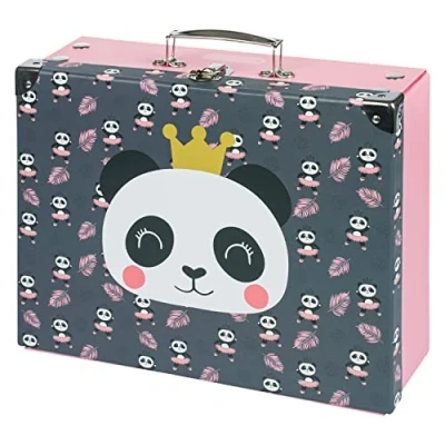 Afbeelding van Baagl Kinderkoffer voor speelgoed en schoolbenodigdheden, kartonnen koffer, speelgoedkoffer, speelkoffer, opvouwbare kinderkoffer, vouwkoffer met metalen handvat, Vorm: Panda, Dierenprint (panda)