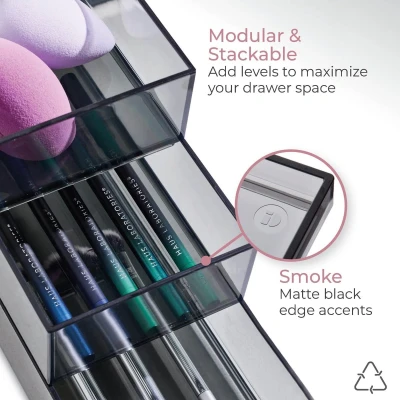 Afbeelding van iDesign Make up bakje stapelbaar 3 stuks rookgrijs 95334EU Stapelbaar, Klaar voor gebruik
