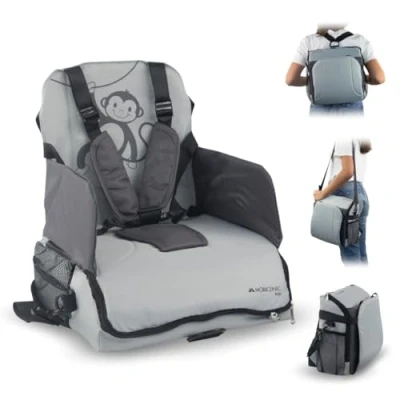 Afbeelding van Mobiclinic Monkey Stoelverhoger voor kinderen Draagbare Kinderstoel Max 15 kg Verstelbare 5 punts riem Inklapbaar Met zak en handvat