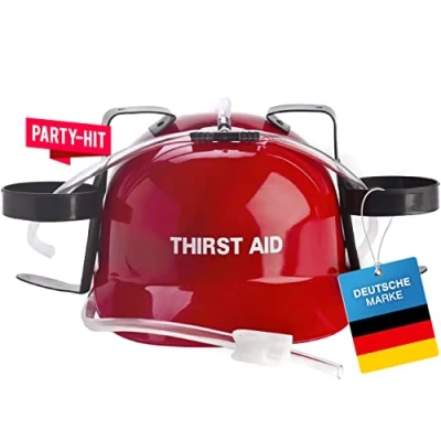 Afbeelding van GOODS+GADGETS Drankhelm; bouwarbeider helm met drinksysteem bekerhouder; feestaccessoire blikjeshouder gadget grap