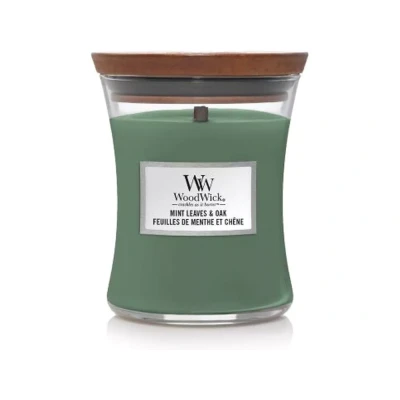 Afbeelding van WoodWick Geurkaars Medium Mint Leaves &amp; Oak 11 cm / ø 10