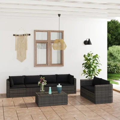 Afbeelding van 7 delige Loungeset met kussens poly rattan grijs