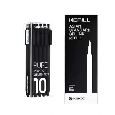 Afbeelding van Kaco Pure intrekbare gelpennen met 10 vullingen, 0,5 mm extra fijne punt, stuks (zwart)