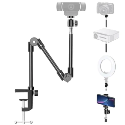 Afbeelding van KDD Webcamhouder met telefoonhouder, 63,5 cm opvouwbare flexibele zwanenhals voor mobiele telefoon en tafelprojector, Logitech C922 C930e C920S C920 C615 C960 Brio 4K, GoPro