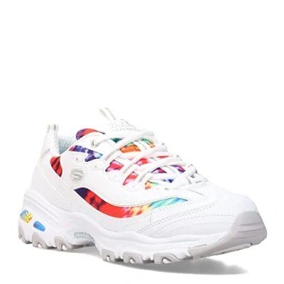 Afbeelding van Skechers D&#039;Lites Summer Fiesta Sneakers voor dames, Wit Trubuck Multi Mesh White Trim Wmlt