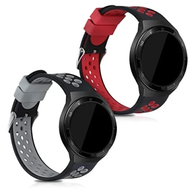 Afbeelding van kwmobile 2x horlogebandjes geschikt voor Huawei Watch GT 2e bandje Smartwatch bandjes van TPU Activity tracker horloge band in zwart / rood grijs