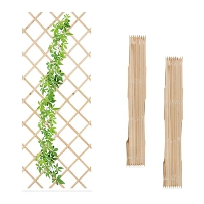 Afbeelding van Relaxdays Tomatenstaf, in praktische set van 3, uittrekbaar, dennenhout, voor de muur, 180 x 90 cm, naturel