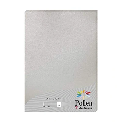 Afbeelding van Clairefontaine 24389C etui met 25 vellen formaat A4 (21 x 29,7 cm) 210 g/m² zilverkleurig uitnodigingspapier pollen serie glad premium papier