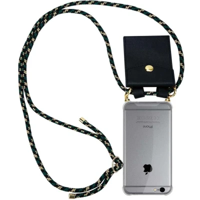 Afbeelding van Cadorabo Hoesje geschikt voor Apple iPhone 6 / 6S in CAMOUFLAGE Silicone Mobiele telefoon ketting beschermhoes met gouden ringen, koordriem en afneembare etui
