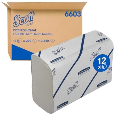 Afbeelding van Scott Essentiële handdoeken 6603 smalle papieren 12 verpakkingen x 220 witte servetten (in totaal 2640 stuks)