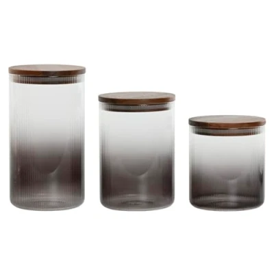 Afbeelding van Set van 3 Potjes Home ESPRIT Grijs Natuurlijk Acacia Borosilicaatglas 900 ml 1,5 L 1,2 Onderd...