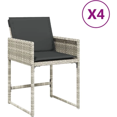 Afbeelding van Tuinstoelen 4 st met kussens poly rattan lichtgrijs