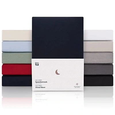 Afbeelding van Blumtal Hoeslaken Premium Jersey 180 x 200 cm tot 40 Matrashoogte Dark Ocean Blue 100% Katoen Boxspring