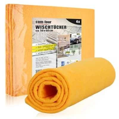 Afbeelding van com four® 4 x professionele doekjes, extreem absorberende reinigingsdoeken, autoreinigingsdoeken, herbruikbare doeken wasbaar, pluisvrij (50 68 stuks, oranje)