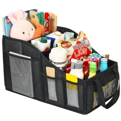 Afbeelding van YOHOOLYO Auto organizer voor kinderen met 4 vakken en bekerhouders, opvouwbaar, passagiersstoel snacks, speelgoed, boeken