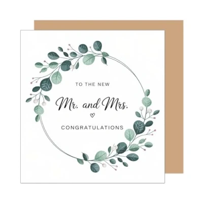 Afbeelding van Edition Seidel HQ130 SW025 Carte de vœux carrée qualité supérieure pour mariage avec enveloppe Motif Just Married Branches Couronne
